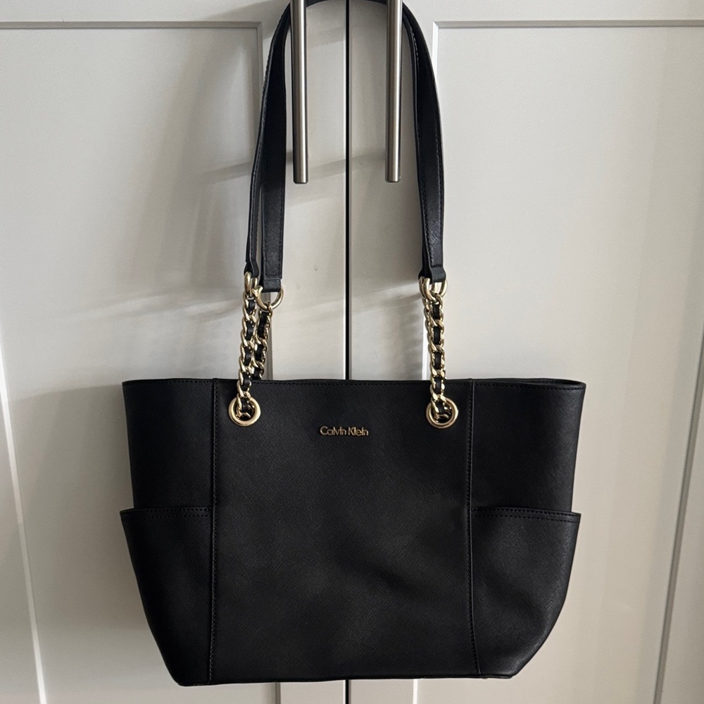 Calvin Klein Black Tote with Gold Chain Straps